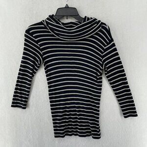 Frenchi Sweater Women's Sz S Black Knitted Striped Cowl Neck Stretch Pullover